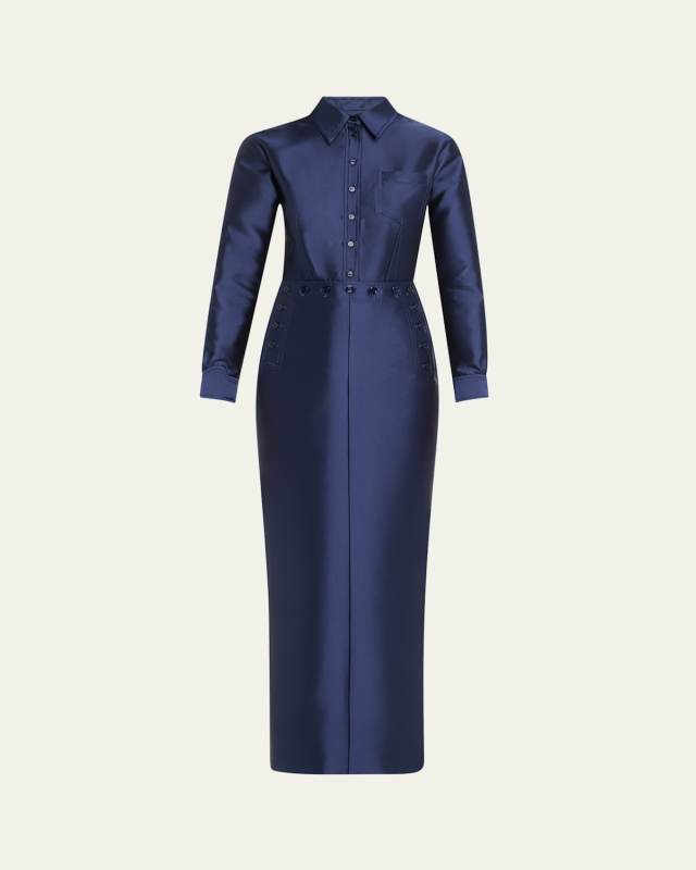 Buttoned Sailor Column Wool Shirtdress